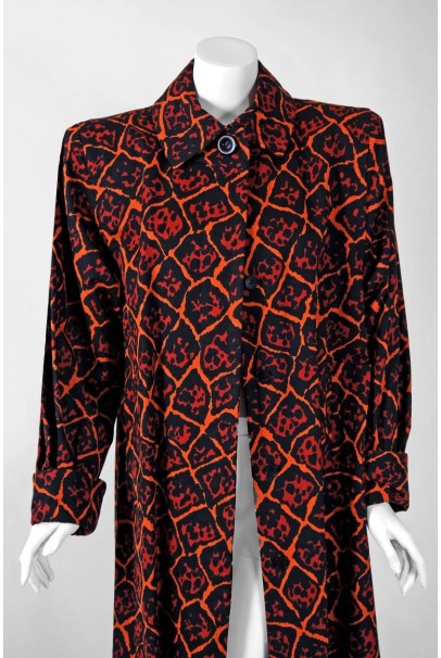 1989 Yves Saint Laurent Leopard Animal Print Cotton-Twill Trench Coat Jacket