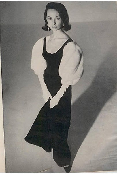 1953 Irene Lentz Couture Black Velvet & Mink Fur Puff-Sleeve Gown Ensemble
