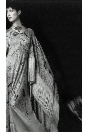 1971 Missoni Couture Colorful Floral Bird Print Silk-Jersey Fringe Caftan Gown