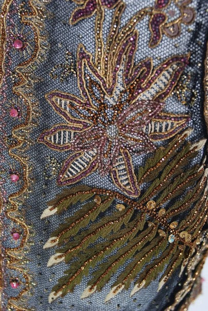 1910 Edwardian Antique Embroidered Beaded Floral Motif Net Art-Nouveau Vest