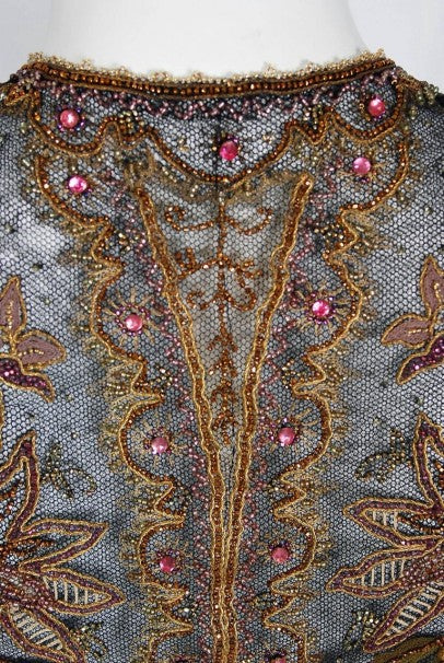 1910 Edwardian Antique Embroidered Beaded Floral Motif Net Art-Nouveau Vest