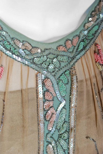 1925 Henri Bendel Couture Colorful Beaded Floral Silk & Lame Flapper Deco Dress
