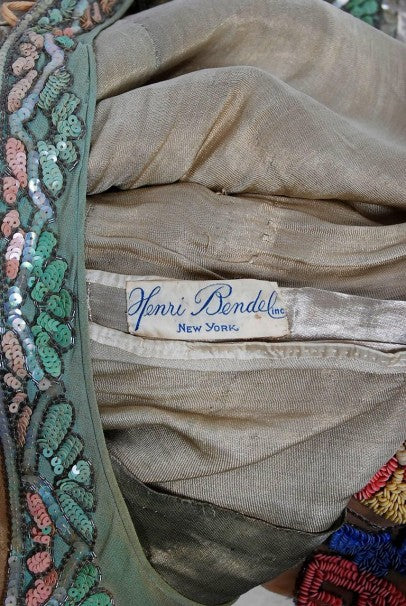 1925 Henri Bendel Couture Colorful Beaded Floral Silk &amp; Lame Flapper Deco Dress