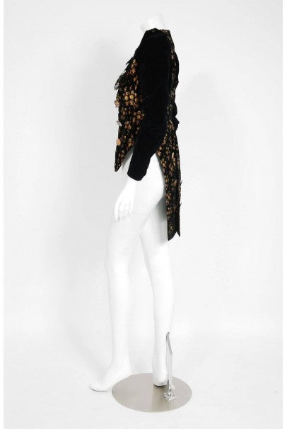 1890 House of Worth Haute-Couture Colorful Velvet Scenic Buttons Tails Jacket