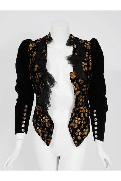 1890 House of Worth Haute-Couture Colorful Velvet Scenic Buttons Tails Jacket