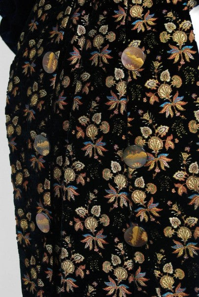 1890 House of Worth Haute-Couture Colorful Velvet Scenic Buttons Tails Jacket