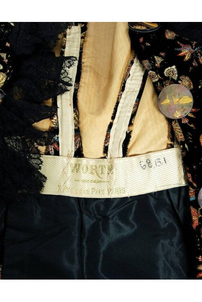 1890 House of Worth Haute-Couture Colorful Velvet Scenic Buttons Tails Jacket