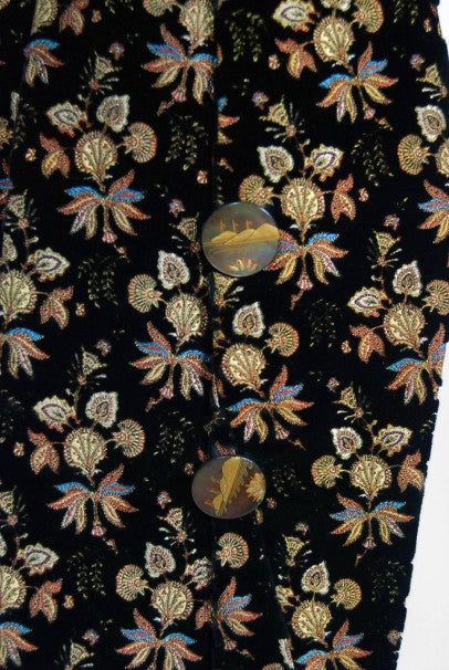 1890 House of Worth Haute-Couture Colorful Velvet Scenic Buttons Tails Jacket