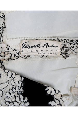 1955 Elizabeth Arden Couture Ivory Lace & Black Velvet Scalloped Party Dress