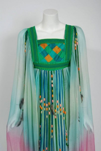 1975 Gina Fratini Elizabeth Taylor Wedding Ombre Design Chiffon Bohemian Dress