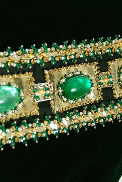 1969 Pierre Balmain Haute-Couture Green Velvet Beaded Jeweled Gown &amp; Tassel Wrap