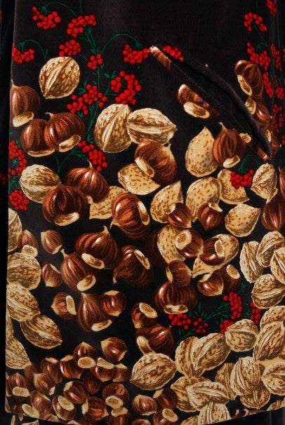 1977 Valentino Novelty Acorn Berry Print Velvet Swing Jacket and Maxi Skirt Set