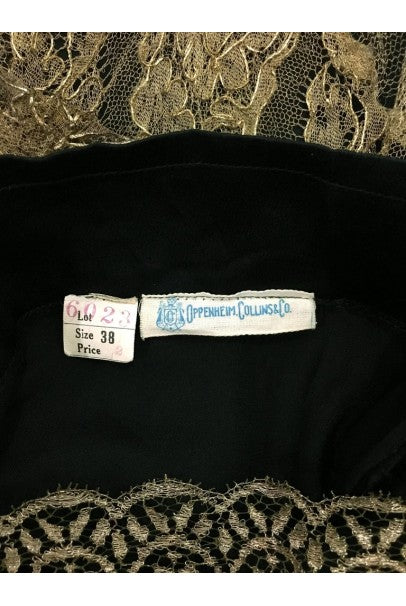 1920&#39;s Oppenheim Collins Couture Metallic-Gold Lace Tiered Flutter Evening Dress