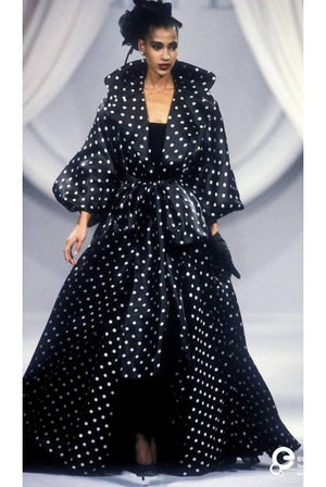 1990 Christian Dior Haute Couture Runway Polka Dot Silk Full Length Gown Jacket