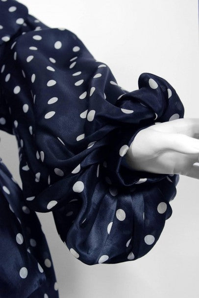 1990 Christian Dior Haute Couture Runway Polka Dot Silk Full Length Gown Jacket