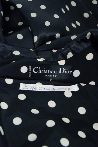 1990 Christian Dior Haute Couture Runway Polka Dot Silk Full Length Gown Jacket