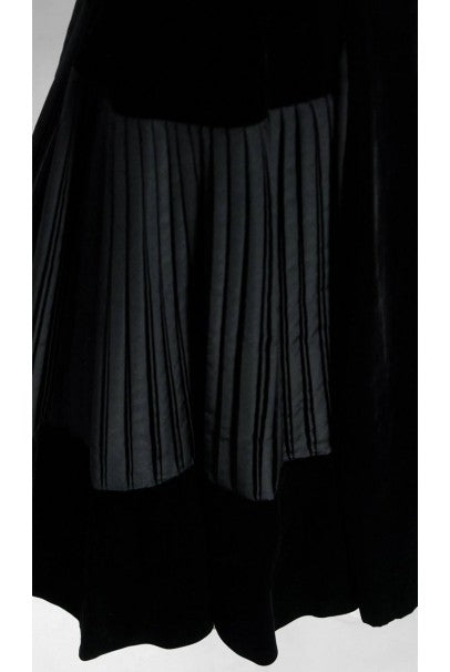 1955 Christian Dior Haute Couture Black Velvet and Pleated Silk Full Party Dress