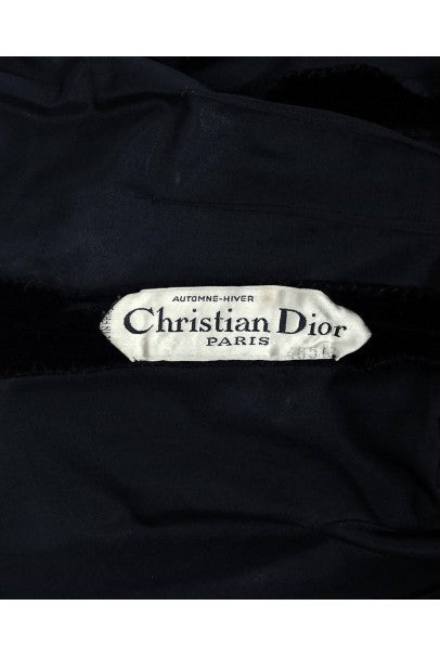 1955 Christian Dior Haute Couture Black Velvet and Pleated Silk Full Party Dress