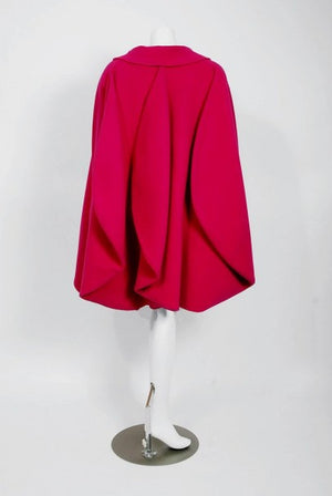 1987 Pierre Cardin Haute-Couture Magenta Pink Wool Avant Garde Fin-Back Coat
