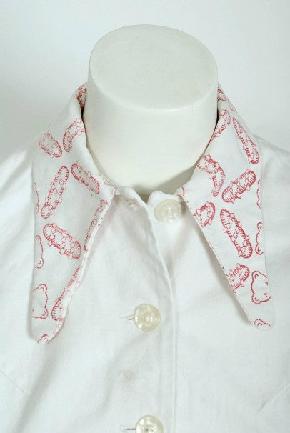 1968 Zandra Rhodes Couture Teddy Bear Novelty Print White Denim Cropped Jacket