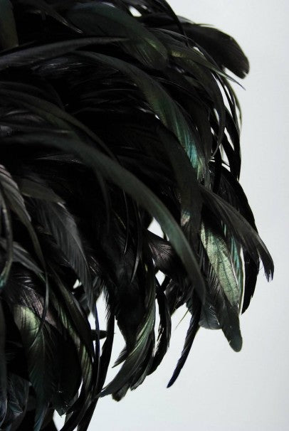 1990 Christian Dior Haute-Couture Black Velvet Feather Hourglass Fishtail Gown