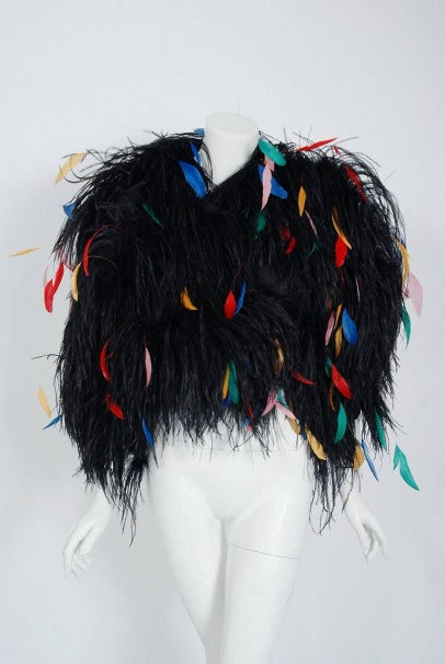 1977 Bill Blass Couture Ostrich Feather Rainbow Cropped Bolero Jacket