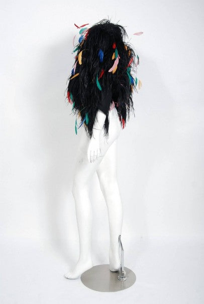 1977 Bill Blass Couture Ostrich Feather Rainbow Cropped Bolero Jacket