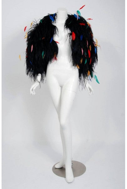 1977 Bill Blass Couture Ostrich Feather Rainbow Cropped Bolero Jacket