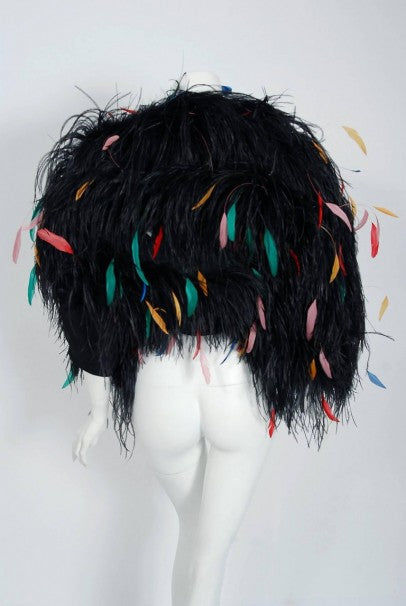 1977 Bill Blass Couture Ostrich Feather Rainbow Cropped Bolero Jacket