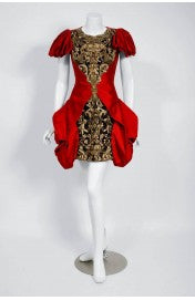 2010 Alexander McQueen Final Runway Collection Red Satin Metallic Bullion Dress