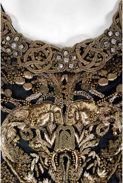 2010 Alexander McQueen Final Runway Collection Red Satin Metallic Bullion Dress