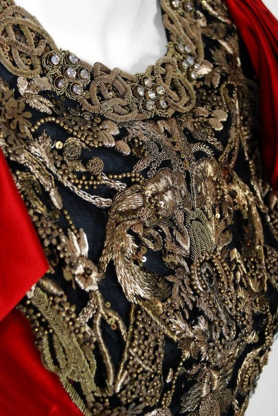 2010 Alexander McQueen Final Runway Collection Red Satin Metallic Bullion Dress