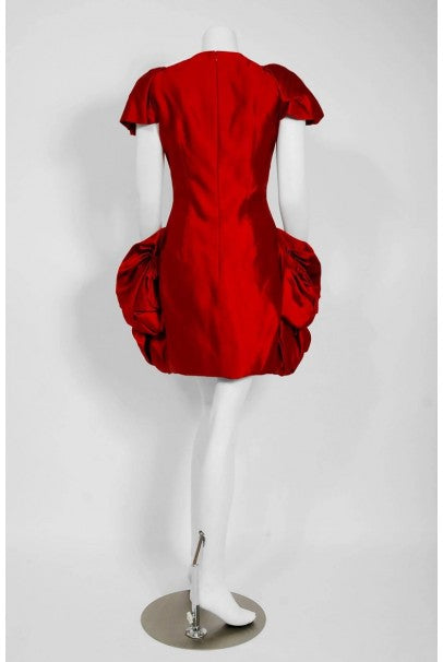 2010 Alexander McQueen Final Runway Collection Red Satin Metallic Bullion Dress
