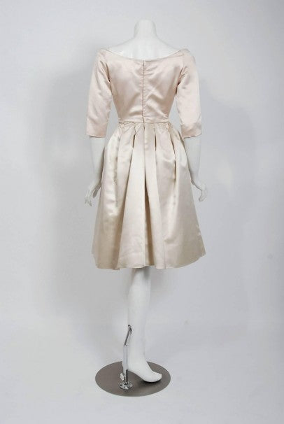 1959 Yves Saint Laurent for Christian Dior Haute-Couture Champagne Satin Dress