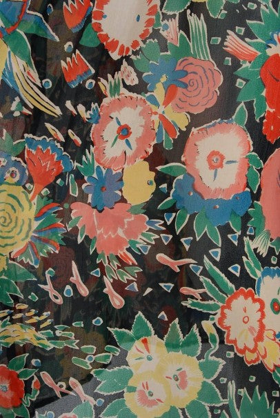 1972 Ossie Clark Colorful Floral Celia Birtwell Print Silk &amp; Crepe Belted Dress