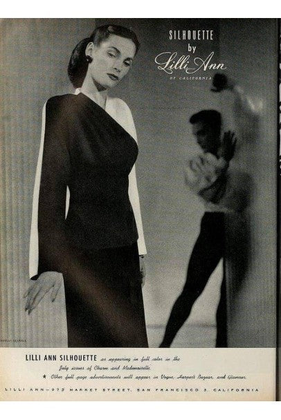 1945 Lilli-Ann Black and Ivory Block-Color Wool Crepe Pleated Jacket Skirt Suit