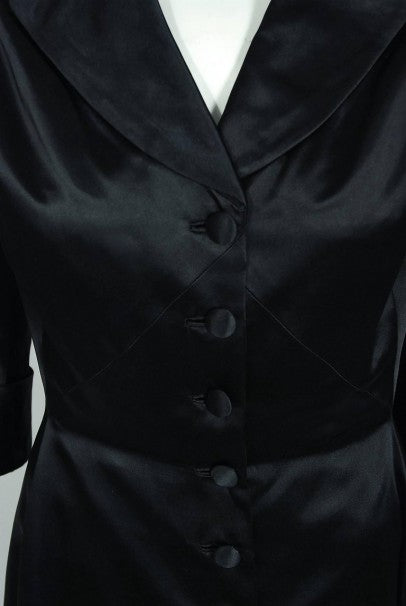 1954 Chanel Haute-Couture Black Satin Wide Cuff Full-Length Princess D
