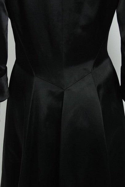 1954 Chanel Haute-Couture Black Satin Wide Cuff Full-Length Princess Dress Coat