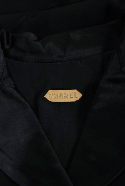 1954 Chanel Haute-Couture Black Satin Wide Cuff Full-Length Princess Dress Coat