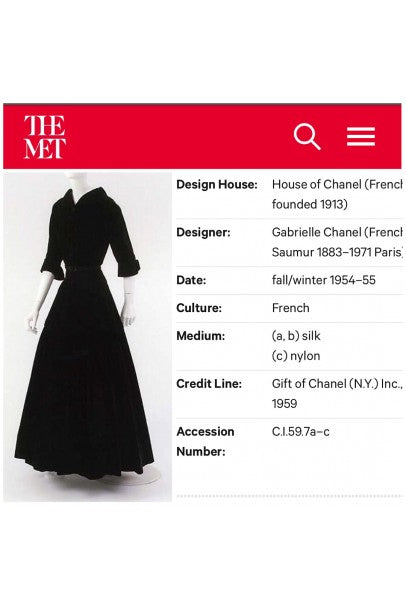 1954 Chanel Haute-Couture Black Satin Wide Cuff Full-Length Princess Dress Coat