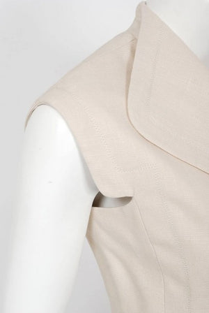 1968 Pierre Cardin Oatmeal Linen Double-Breasted Mod Tailored Pantsuit Ensemble