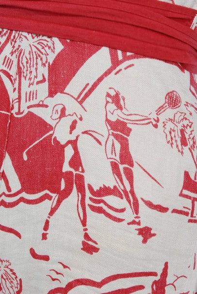 1930's Sandeze Sportswear Novelty Print Linen Backless Halter Playsuit & Jacket