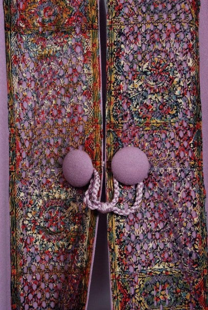 1915 Liberty Couture Lilac Wool &amp; Colorful Lace Art-Nouveau Full Length Cape