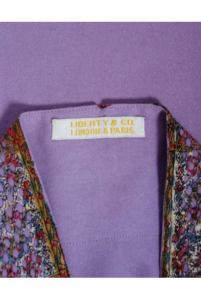 1915 Liberty Couture Lilac Wool &amp; Colorful Lace Art-Nouveau Full Length Cape