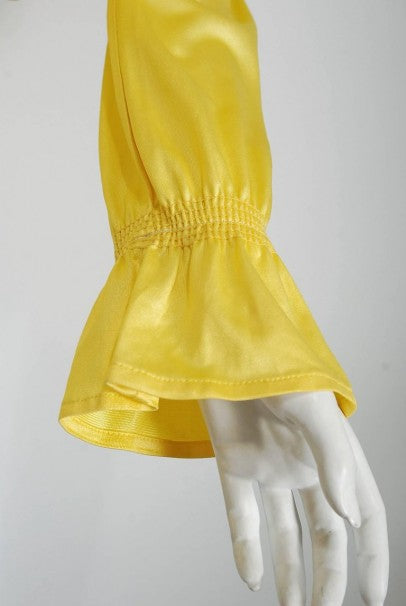 1975 Ossie Clark Yellow Jersey Beagle-Collar Cropped Blouse &amp; Matching Hot Pants