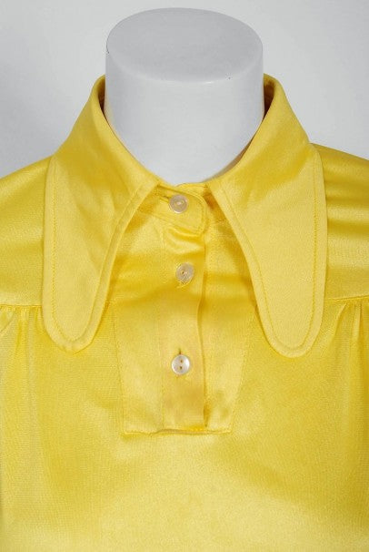 1975 Ossie Clark Yellow Jersey Beagle-Collar Cropped Blouse &amp; Matching Hot Pants