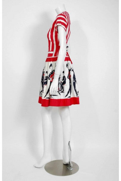 1965 Beatles Memorabilia Novelty Print Striped Cotton Belted Full Skir - Timeless Vixen 1965 Beatles Memorabilia Novelty Print Striped Cotton Belted Full Skir - Timeless Vixen
