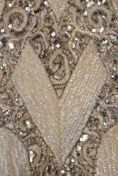 1920&#39;s French Couture Champagne Golden Beaded Sequin Art-Deco Flapper Dress