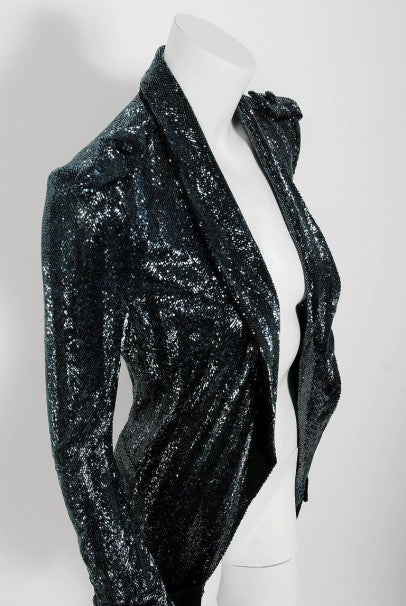 2005 Balenciaga Lesage Beaded Black Sculpted Tuxedo Blazer Jacket