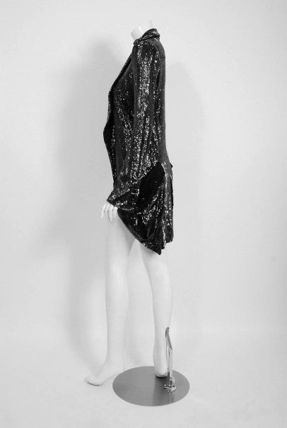 2005 Balenciaga Lesage Beaded Black Sculpted Tuxedo Blazer Jacket